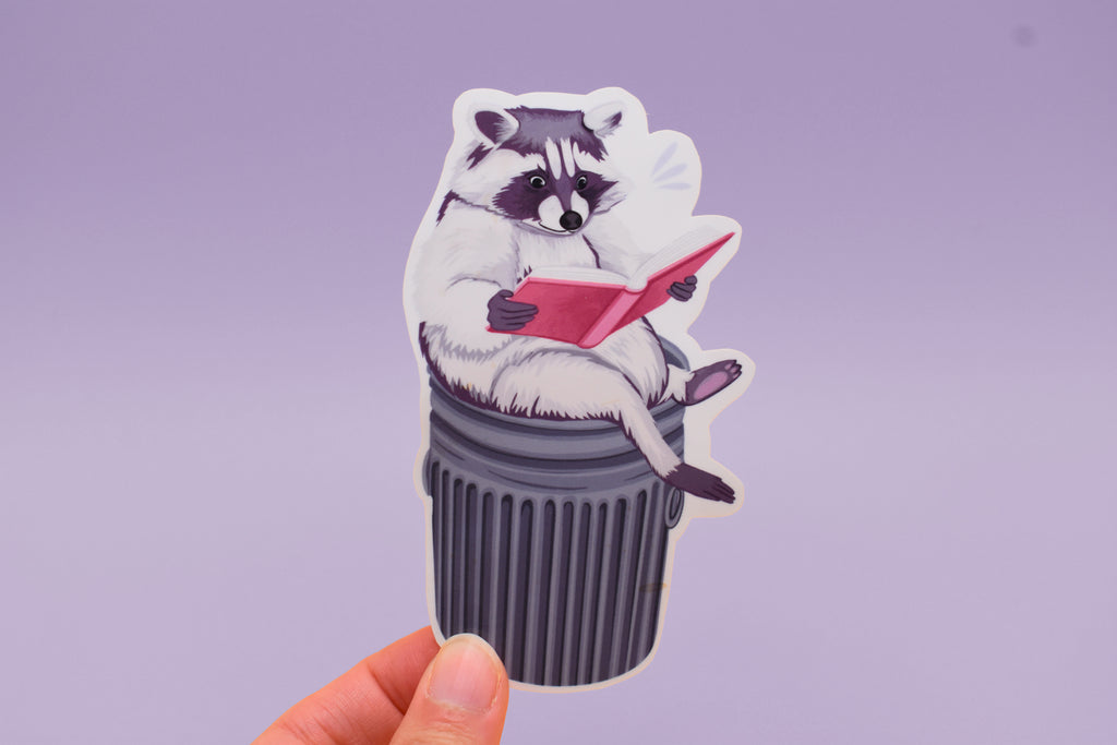 Reading Raccoon Sticker: Bookish Waterproof Art Decal